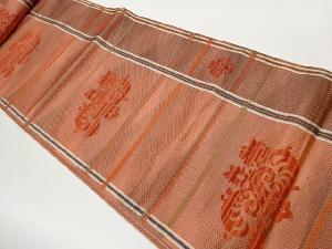 本場筑前博多縞・横段に花唐草模様織出し名古屋帯